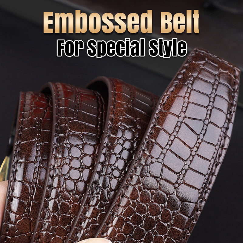 Men's Crocodile-Patterned Automatic Buckle Belt