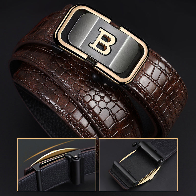 Men's Crocodile-Patterned Automatic Buckle Belt