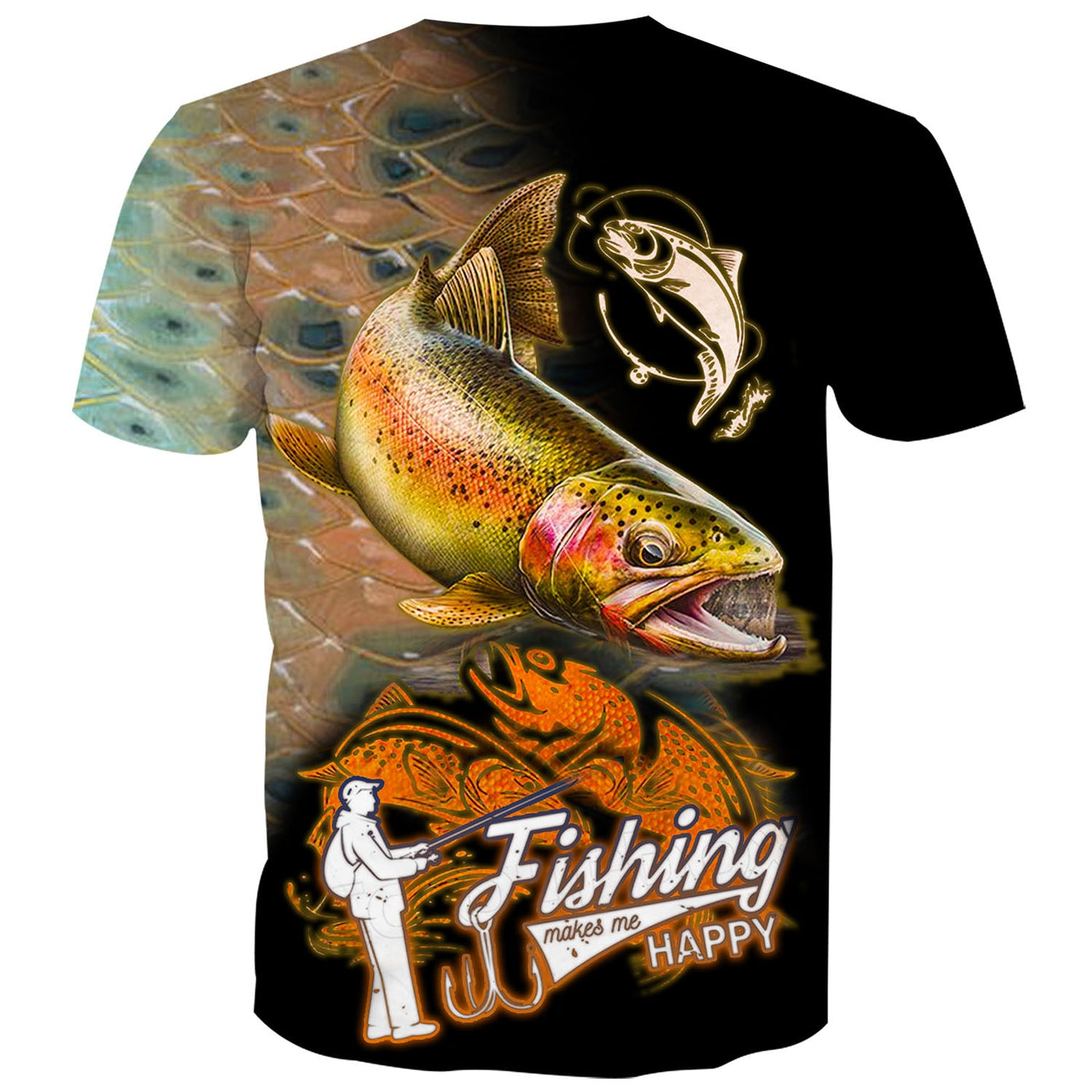 Fishing Makes Me Happy Fish On 3D Unisex T-shirt