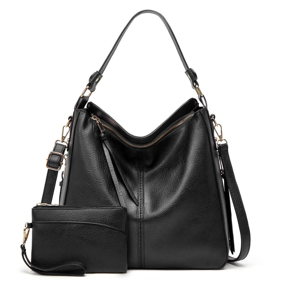 Elegant leather bag set with large capacity and side pockets