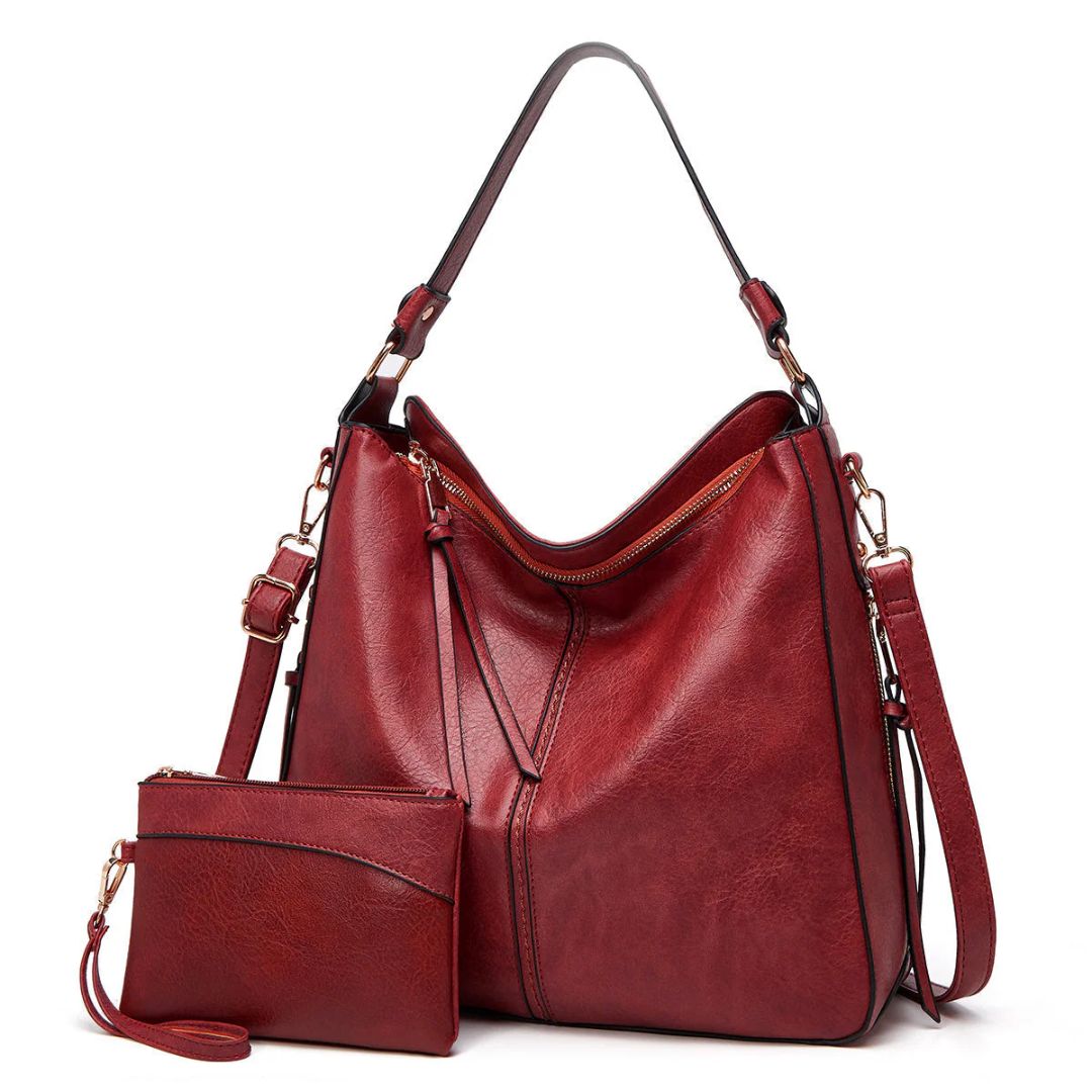 Elegant leather bag set with large capacity and side pockets