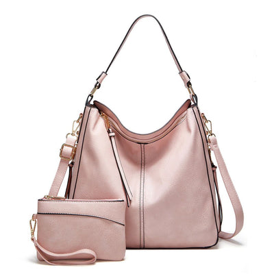 Elegant leather bag set with large capacity and side pockets