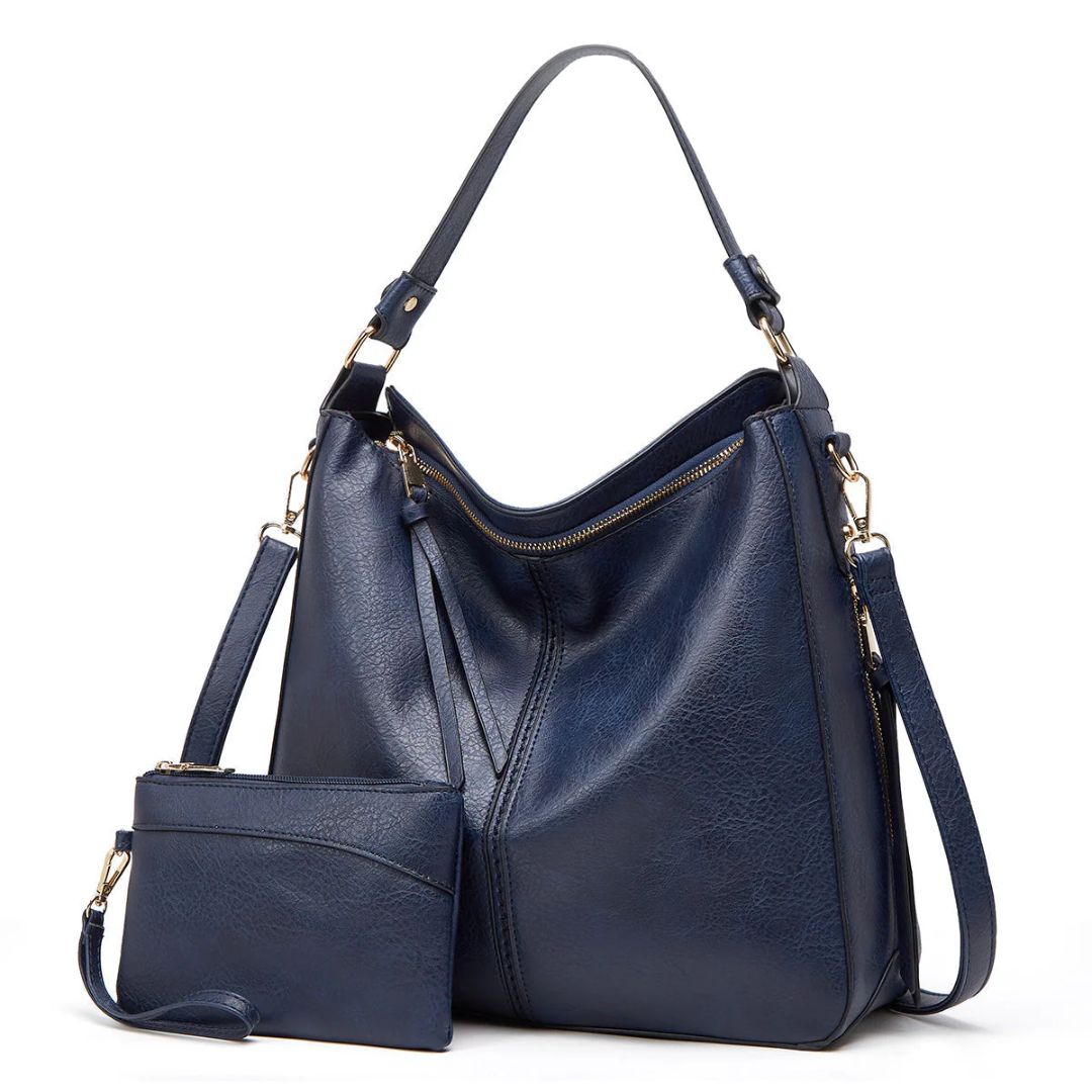 Elegant leather bag set with large capacity and side pockets