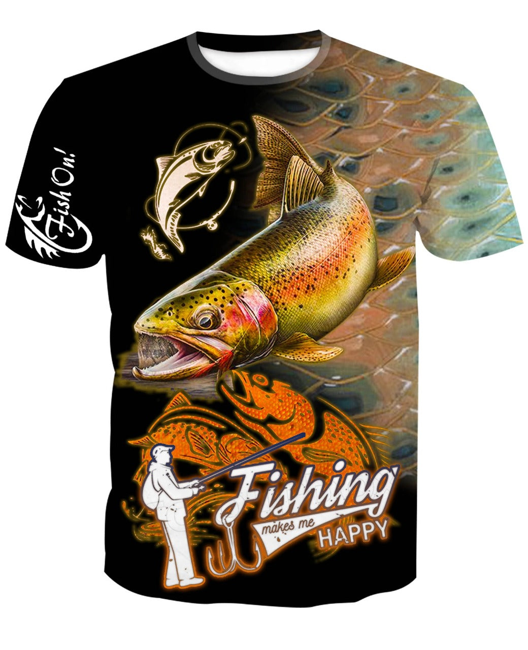 Fishing Makes Me Happy Fish On 3D Unisex T-shirt